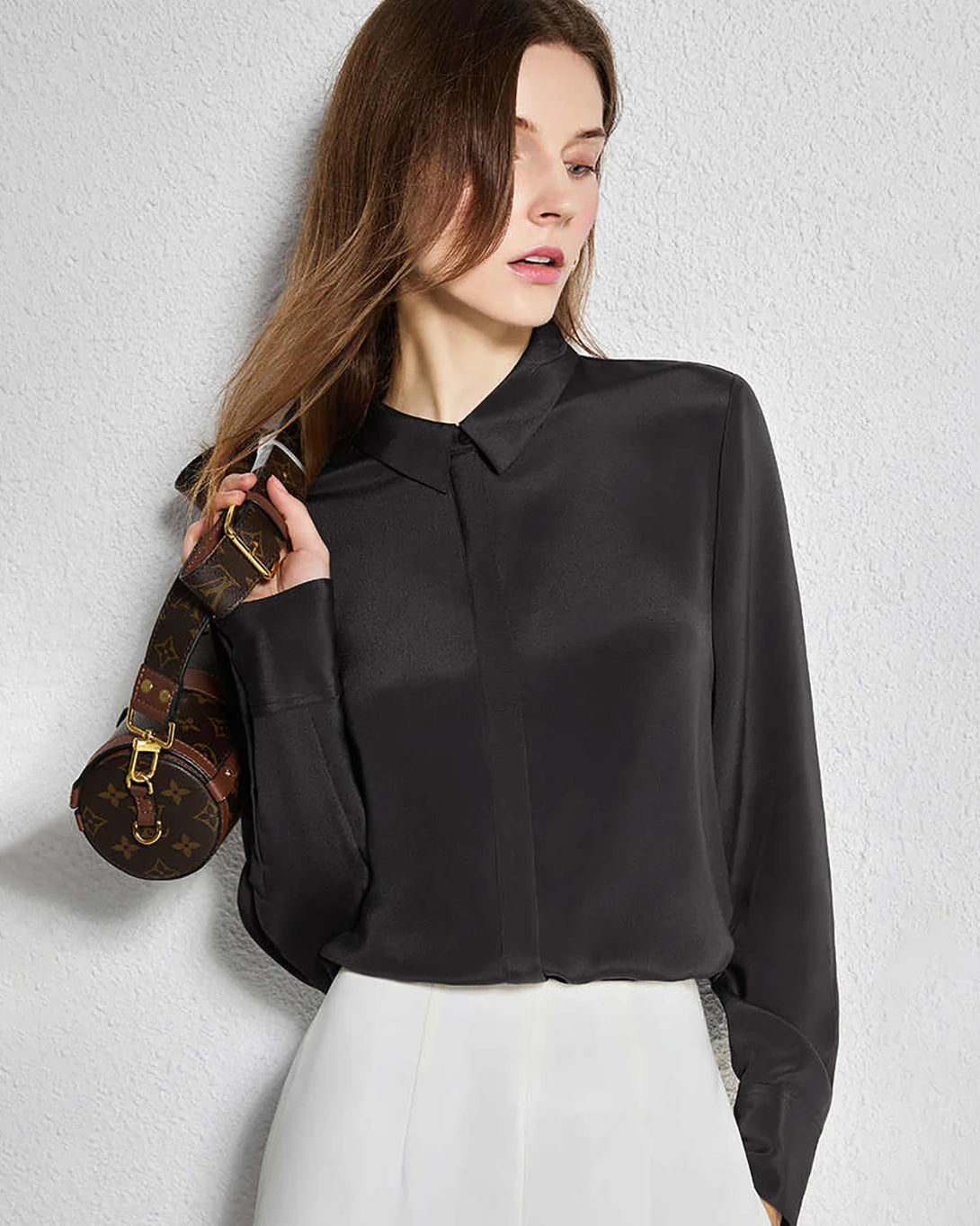 30 Momme Concealed Silk Shirt, Black