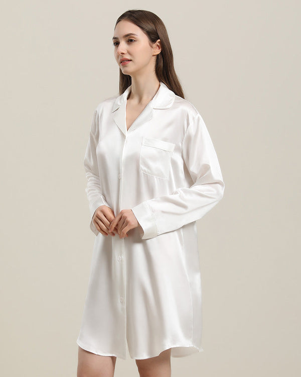 Silk Shirt Pajamas Sleepwear Piping Style Ivory